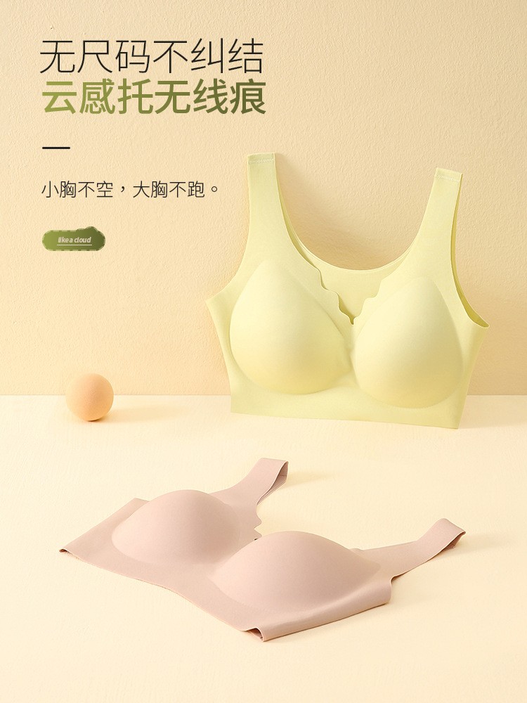 舒适裸感无痕光面背心式无尺码A-C杯无感无线痕运动女士通勤文胸